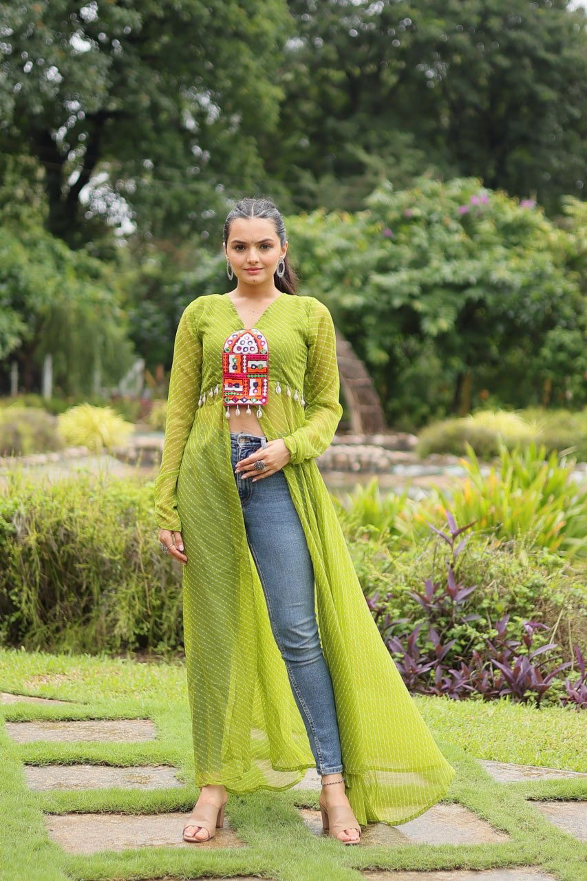 KA 1123 Faux Georgette Leheriya Printed Navratri Special Kurtis Manufacturers